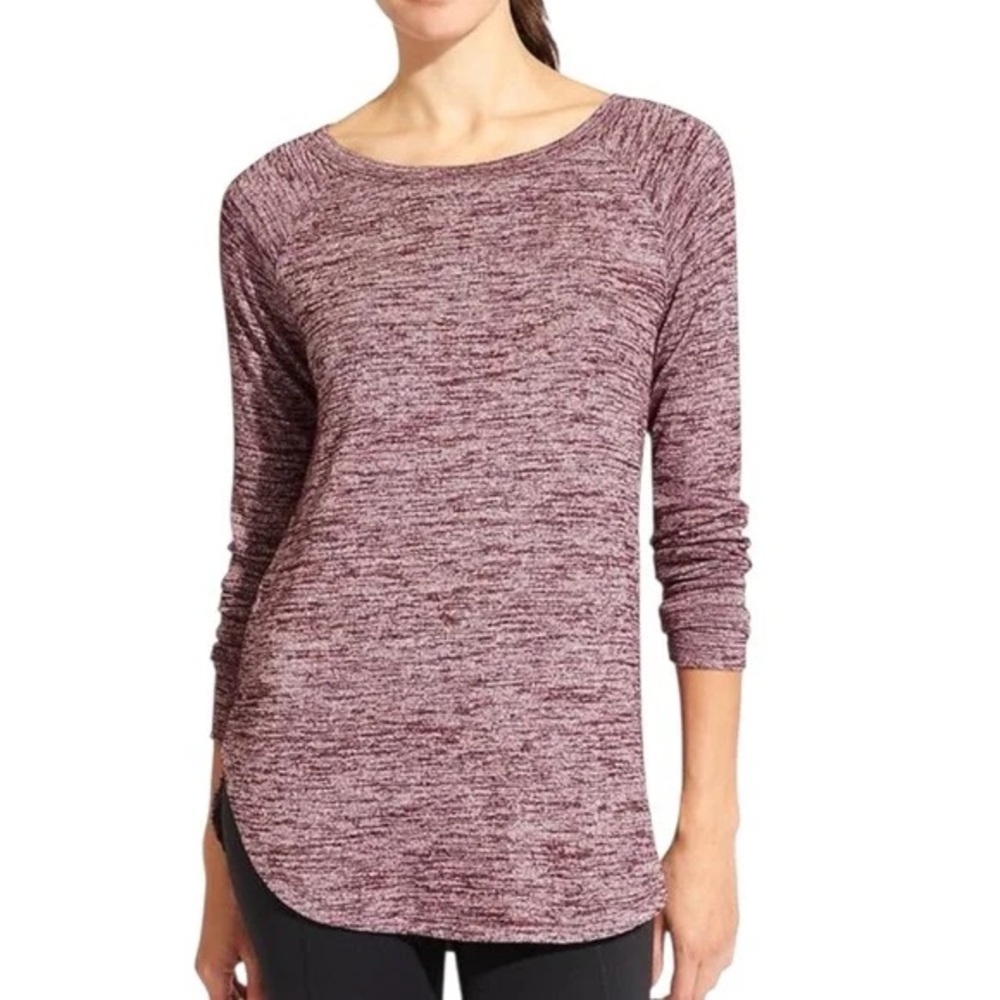 Athleta. Pose Modal Crew Neck Long Sleeve Marled Tunic Soft Top. Purple. Large.